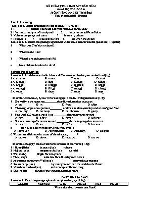 Đề kiểm tra khảo sát đầu năm môn Tiếng Anh Lớp 8 (Thí điểm) - Năm học 2015-2016